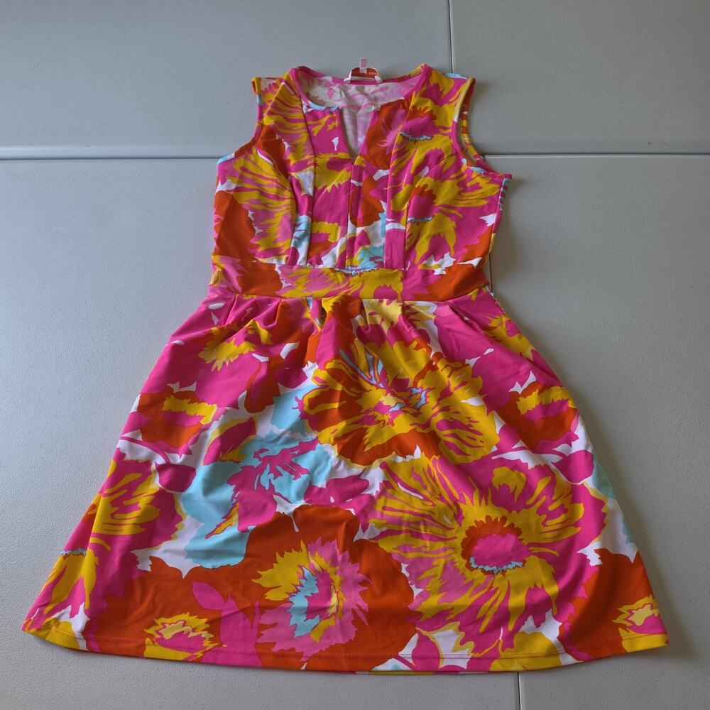 Jude Connally Dress Womens S Multicolor Floral V Neck Fit & Flare Sundress